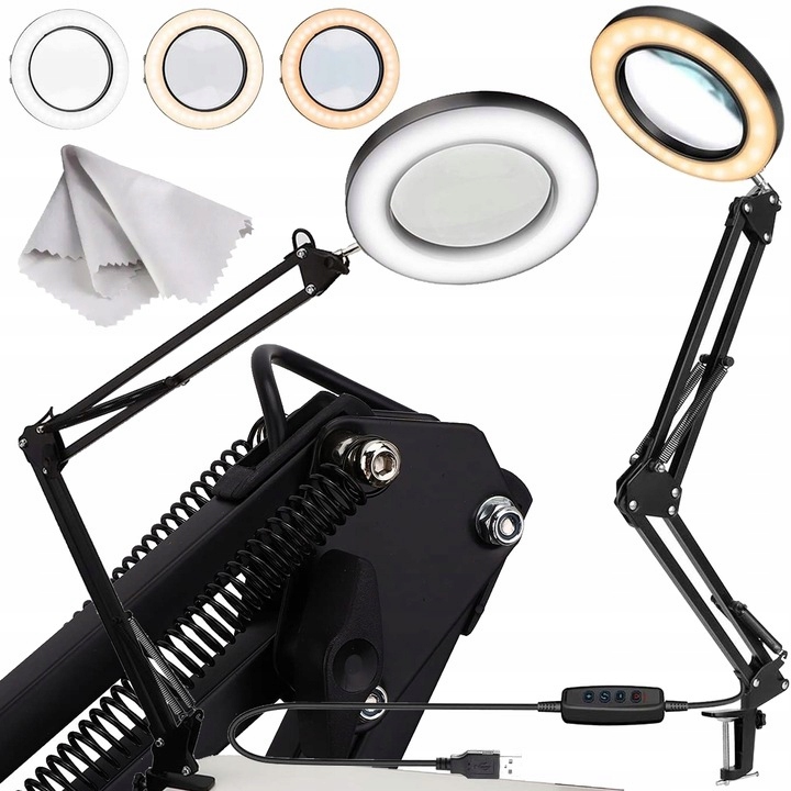 Lampa Led Lupa Kosmetyczna Serwisowa Szkło Powiększające Lampka Kreślarska