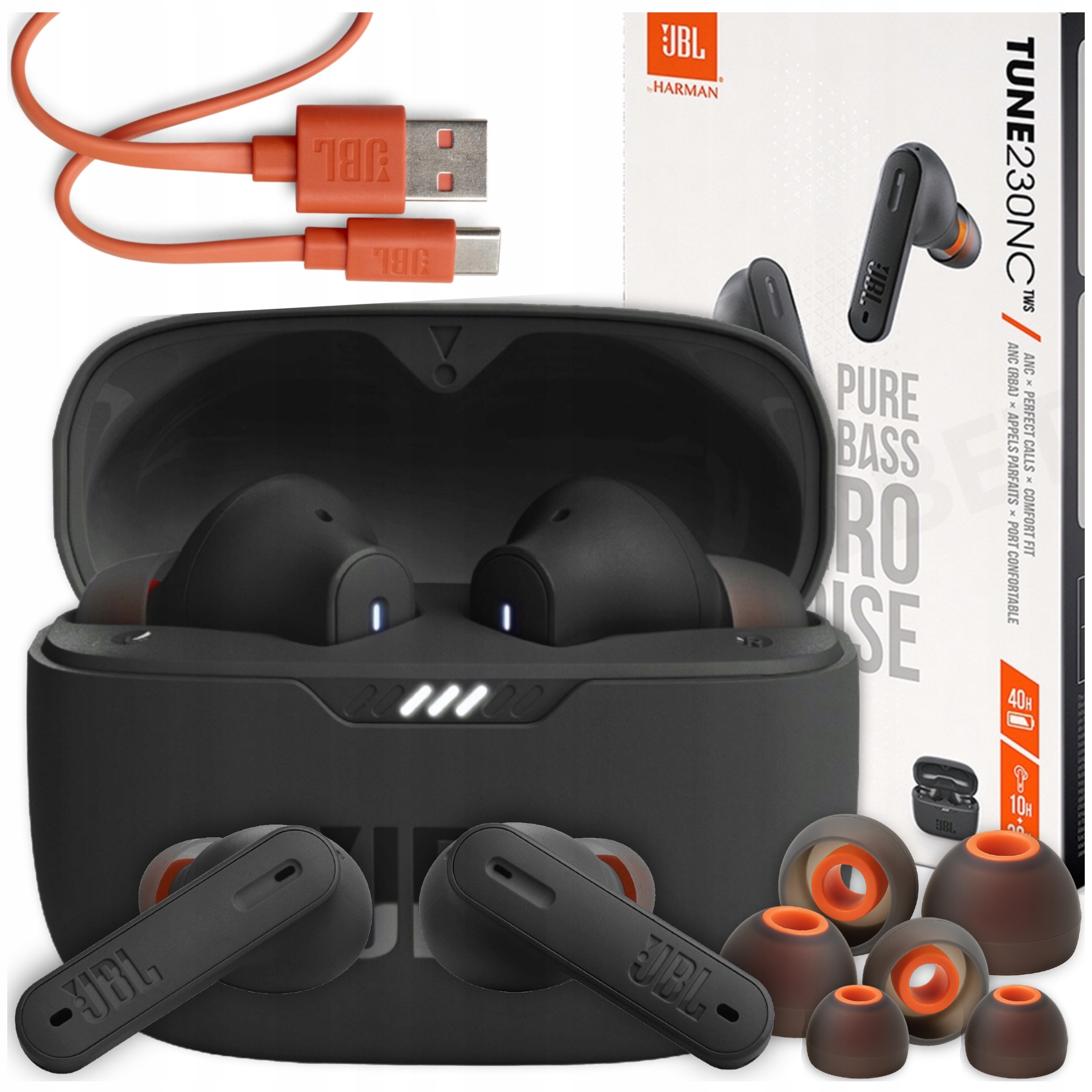 Słuchawki Bezprzewodowe Jbl Tune 230NC Dokanałowe Tws Bass Bluetooth Czarne