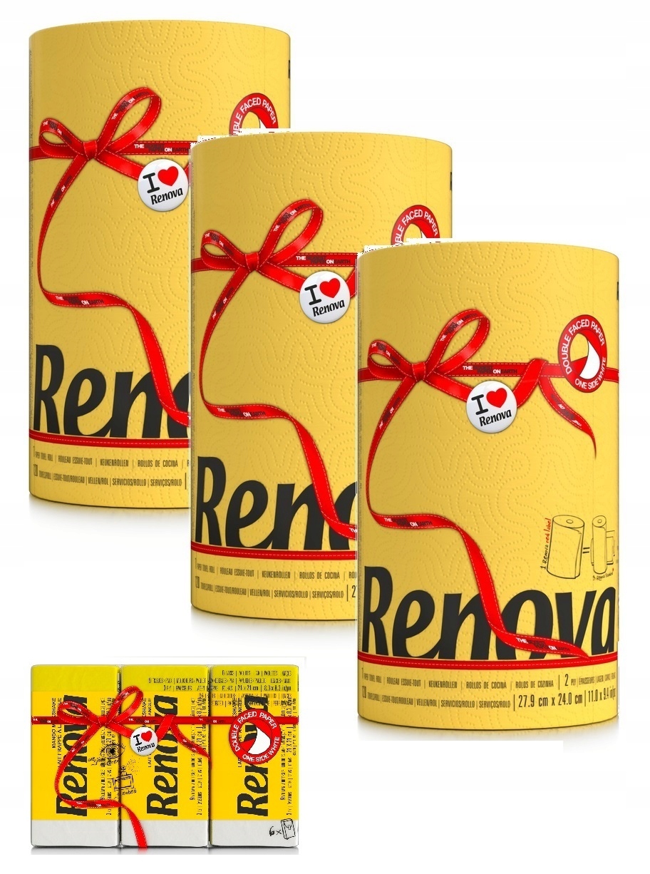 3x Żółty Ręcznik Papierowy Renova +chusteczki