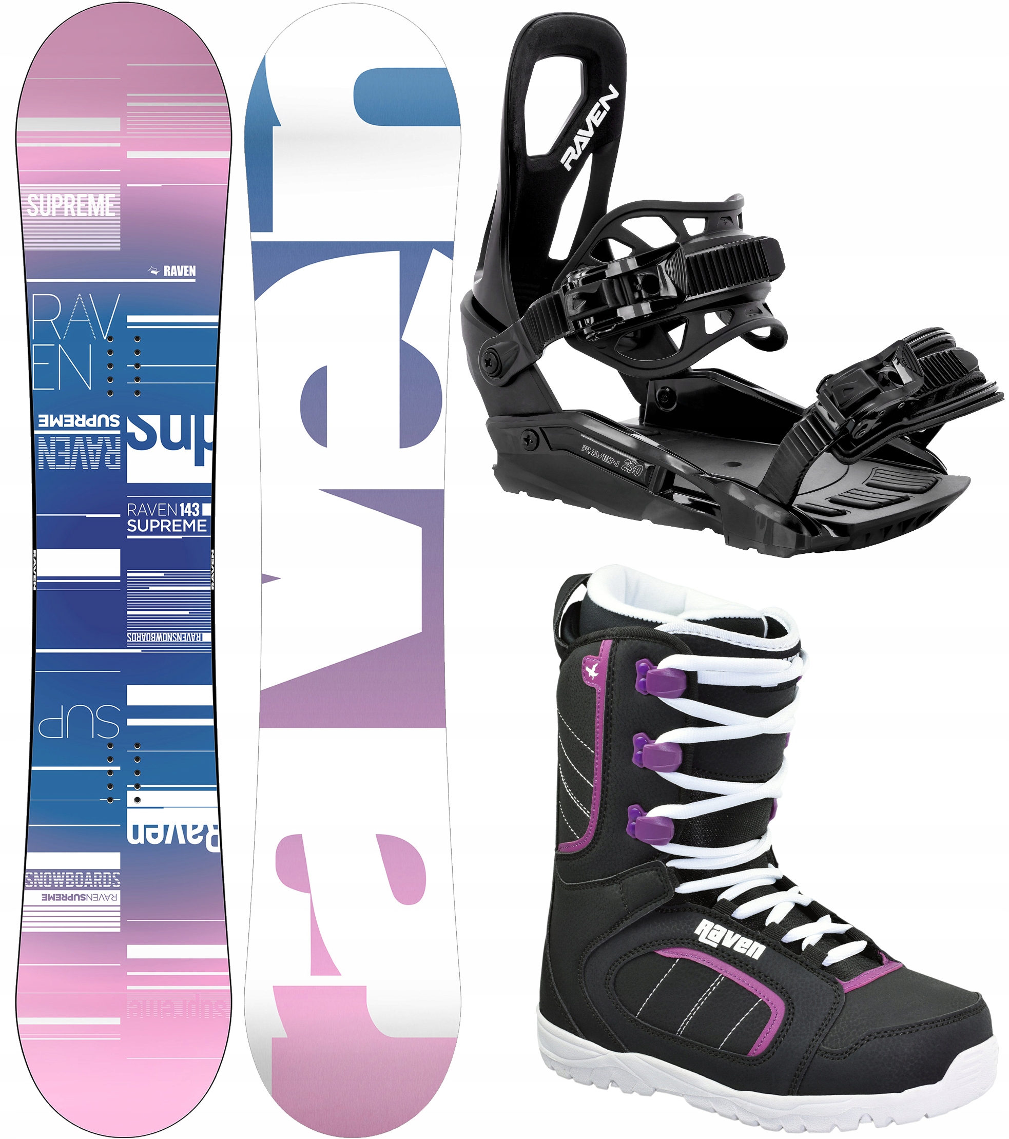 Zestaw Snowboard Raven Supreme White 150cm buty wiązania S230