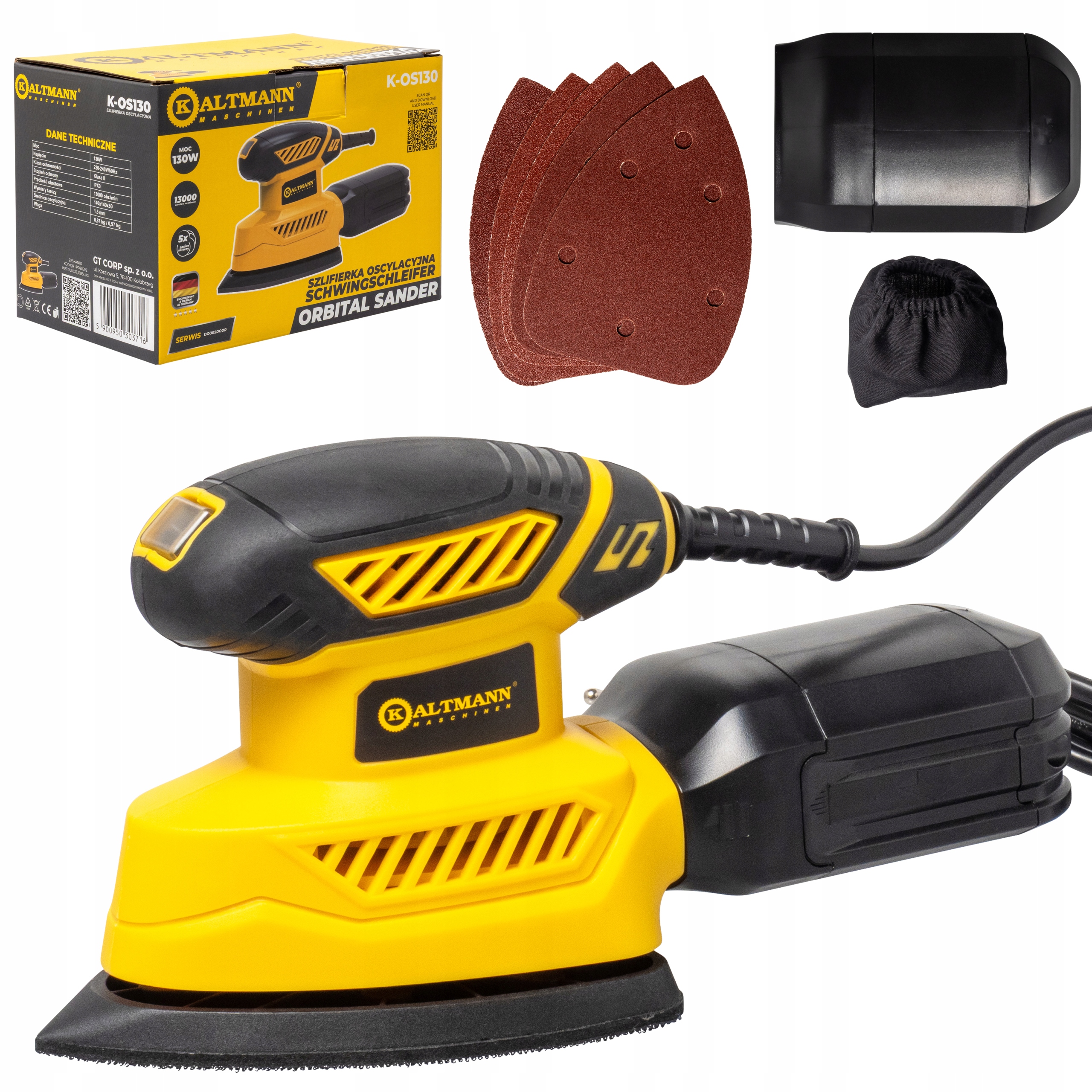 Szlifierka oscylacyjna 1,5mm 130W Do Drewna metalu Papier Ścierny 13000 obr