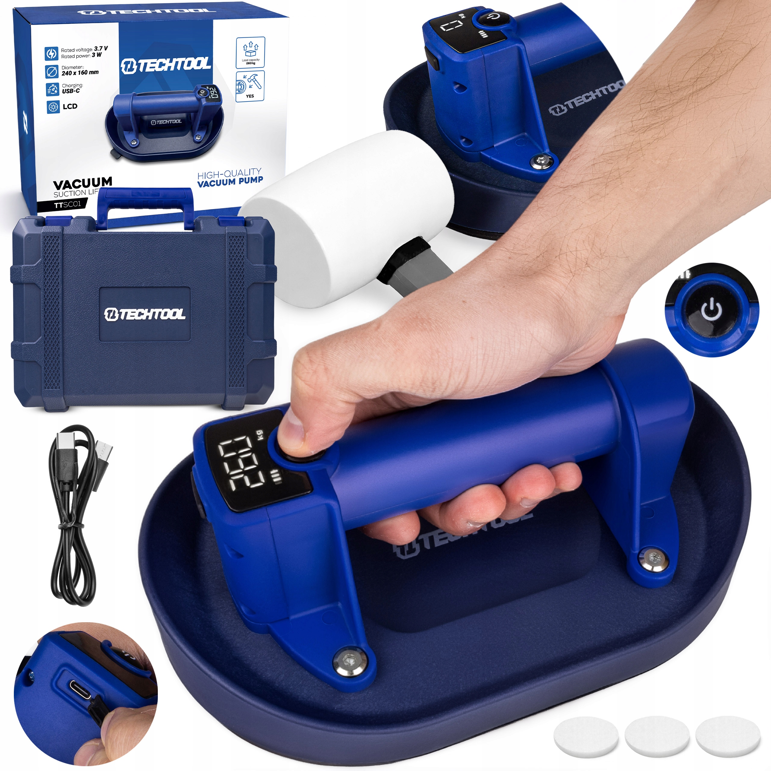 Přísavka Na Dlaždice Akumulátorová Držák Na Sklo 260 kg Techtool