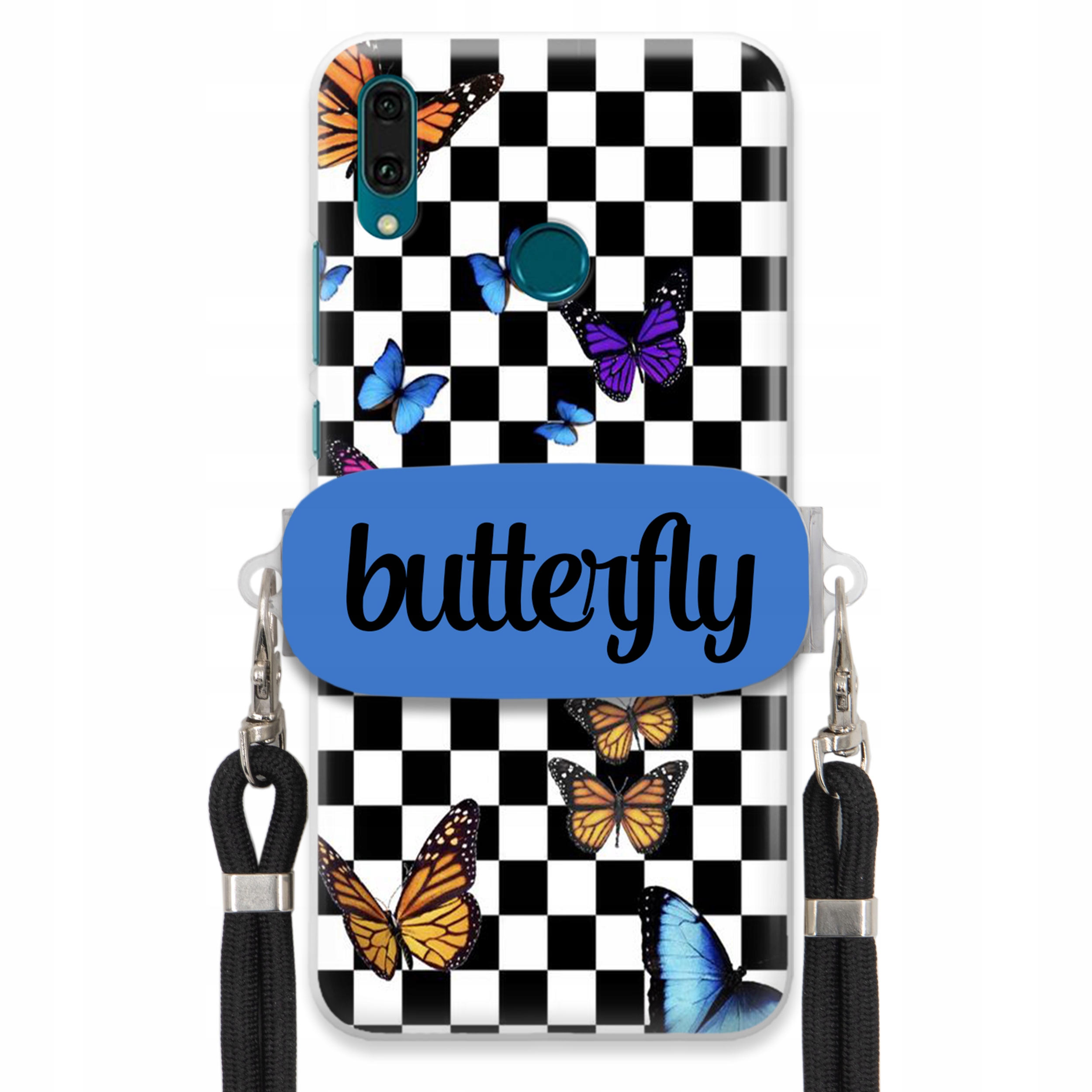 Puzdro Pre Huawei Y9 2019 Case, Obdĺžnikový Držiak, Čierne Vodítko, Butterfly, Motýle
