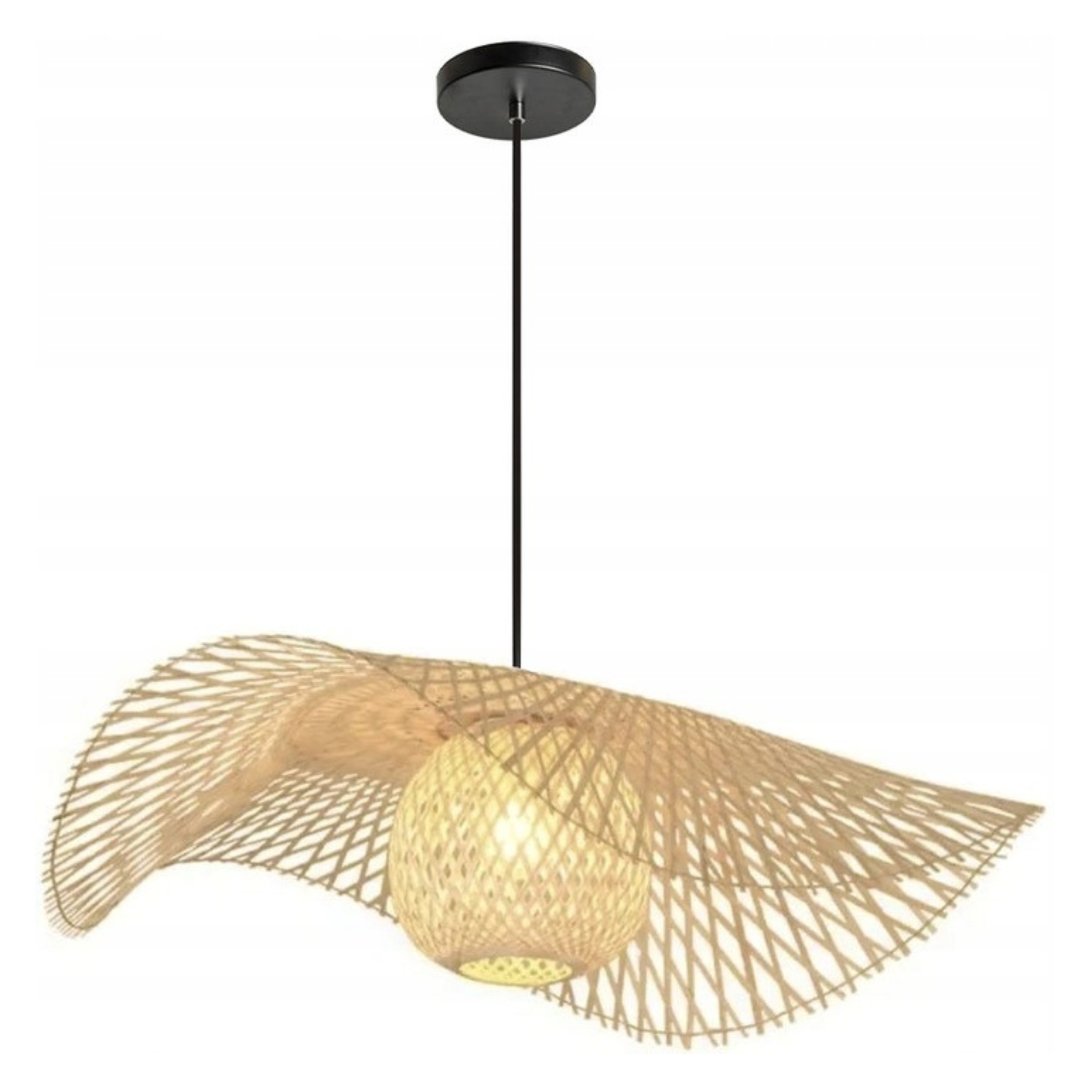 Lampa Sufitowa Kapelusz Wiklina Wisząca Bambusowa Naturalna Pleciona E27