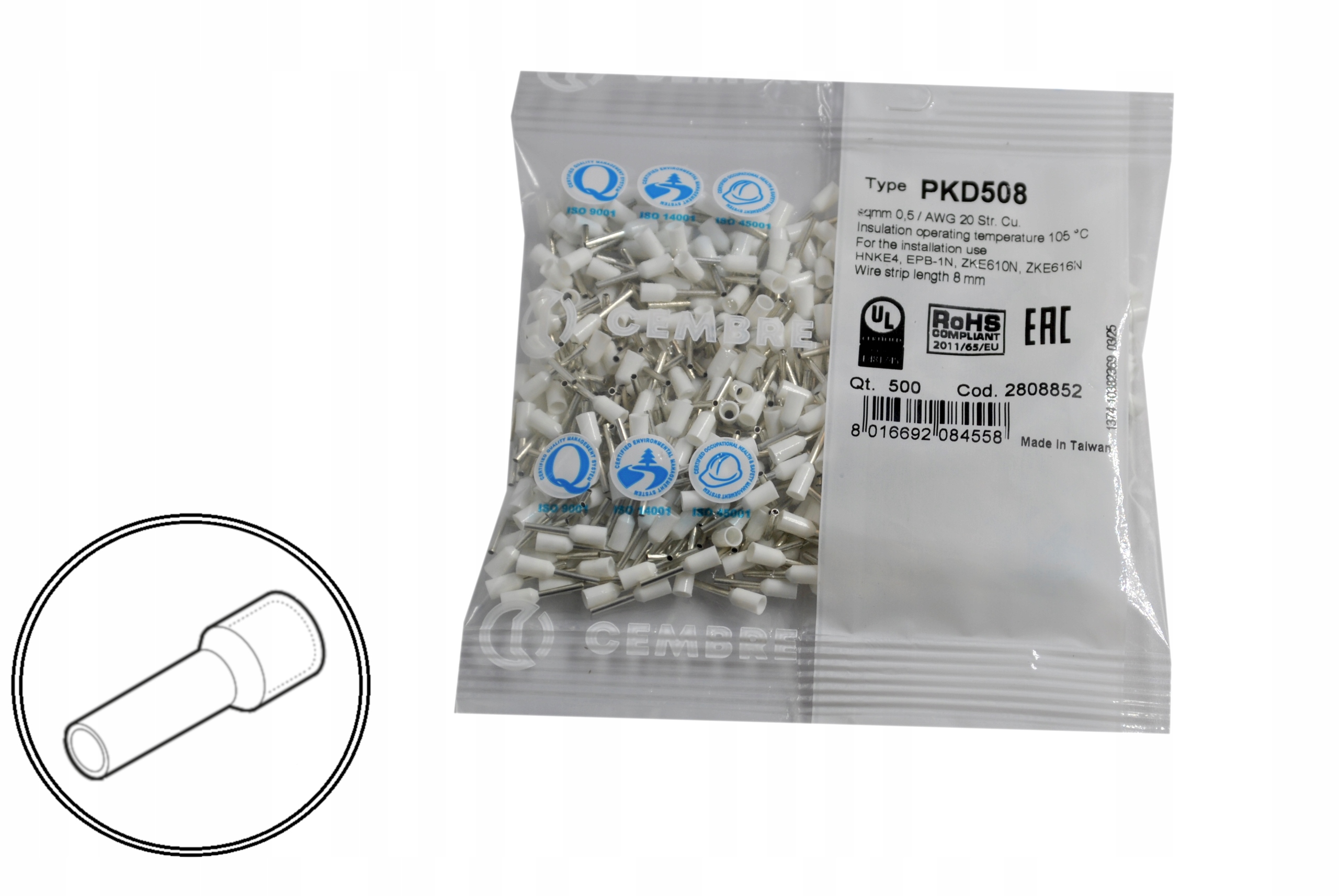 Tulejka cienkościenna częściowo izolowana Cembre PKD508 500SZT