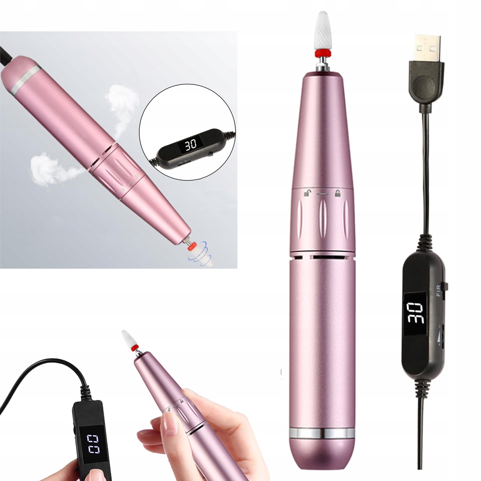Kompaktní Bruska Na Nehty S Usb Manikúrou A Pedikúrou, Růžový Displej