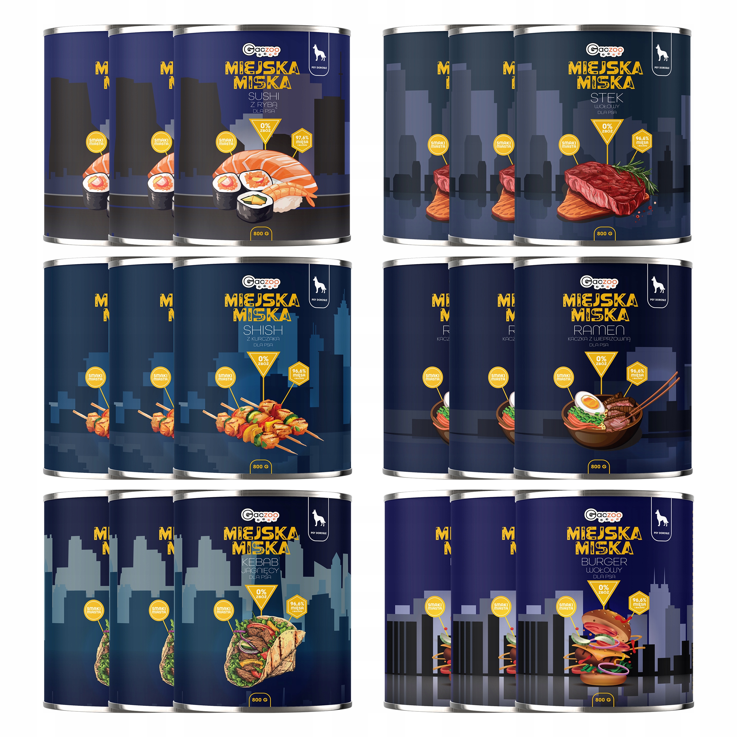 Levně Gaczoo Městská miska bezobilná krmivo mokré pro psa mix chutí 18 x 800 g