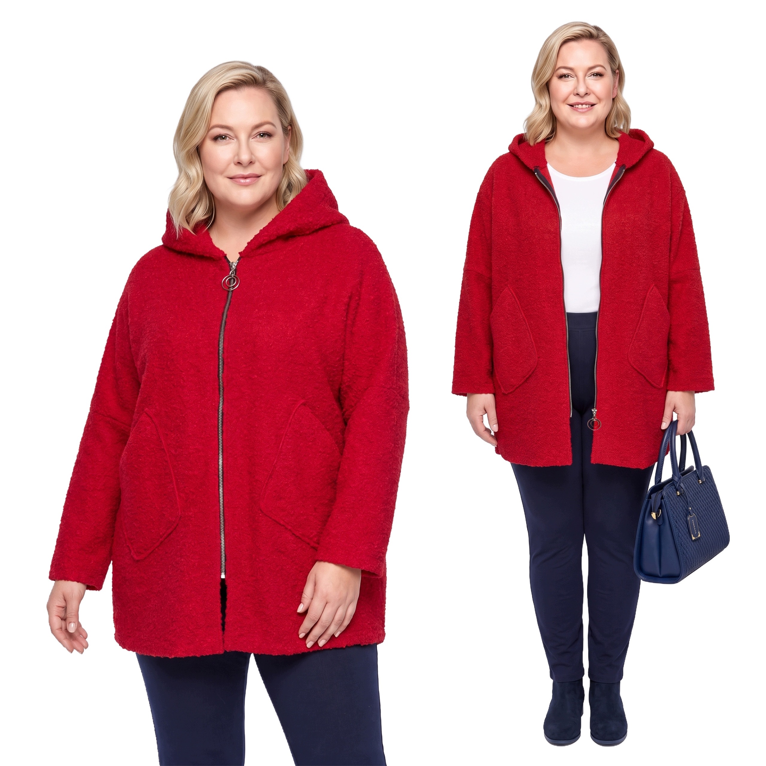 Červená bunda boucle plus size velikost 56/58/60