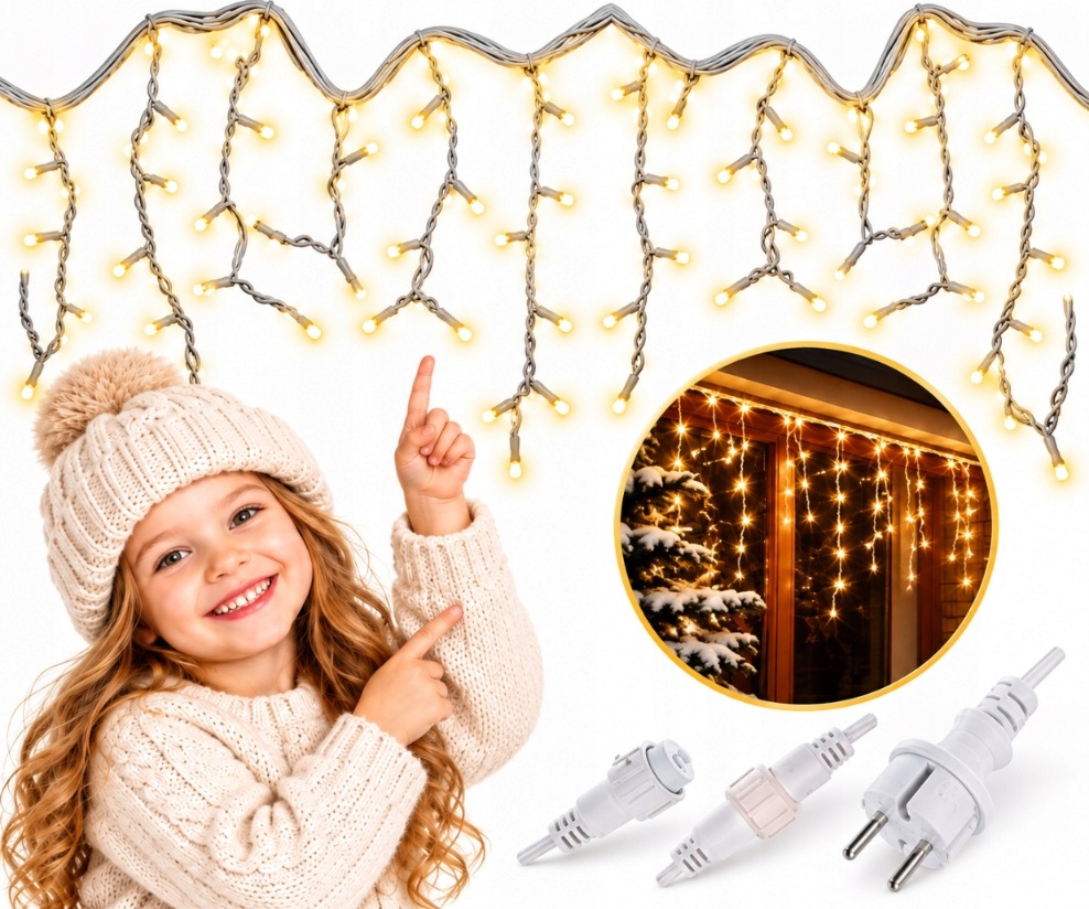 Lampičky rampouchy 1000 Led flash teplé bílé 25 m venkovní silný kabel