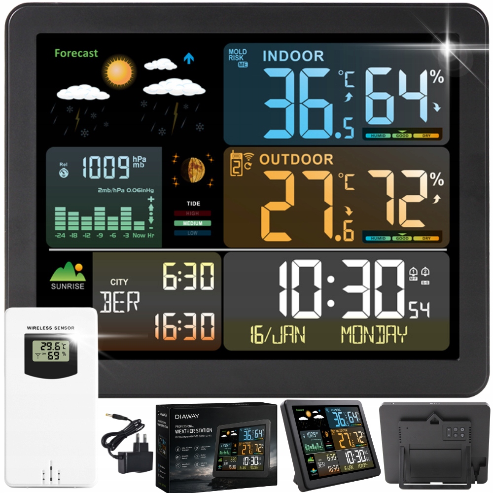 Stacja Pogodowa Bezprzewodowa Termometr Higrometr Czujnik Pogody Meteo LCD
