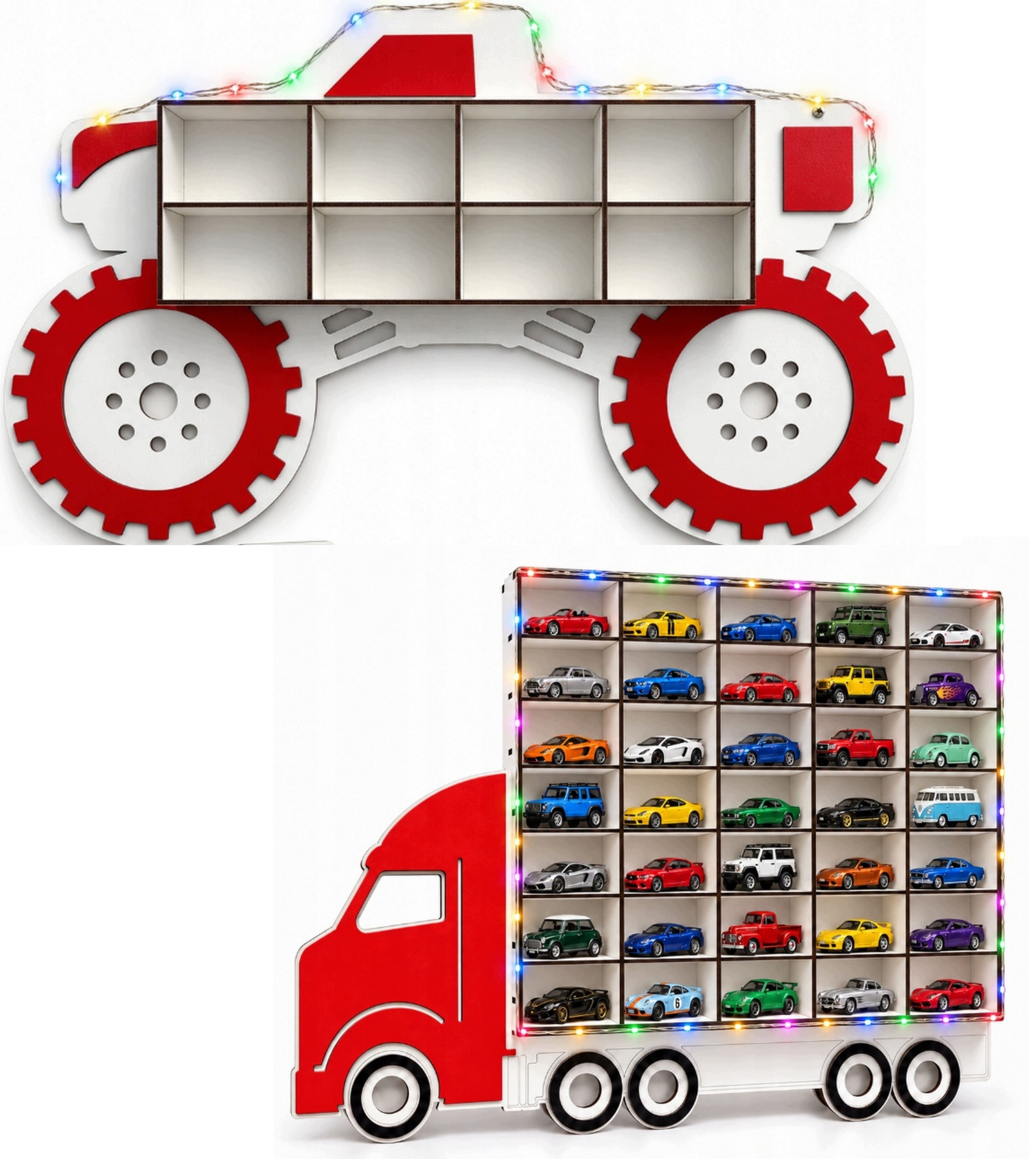 Monster truck Tir Organizer ścienny na autka Resoraki Komplet Led 2szt.