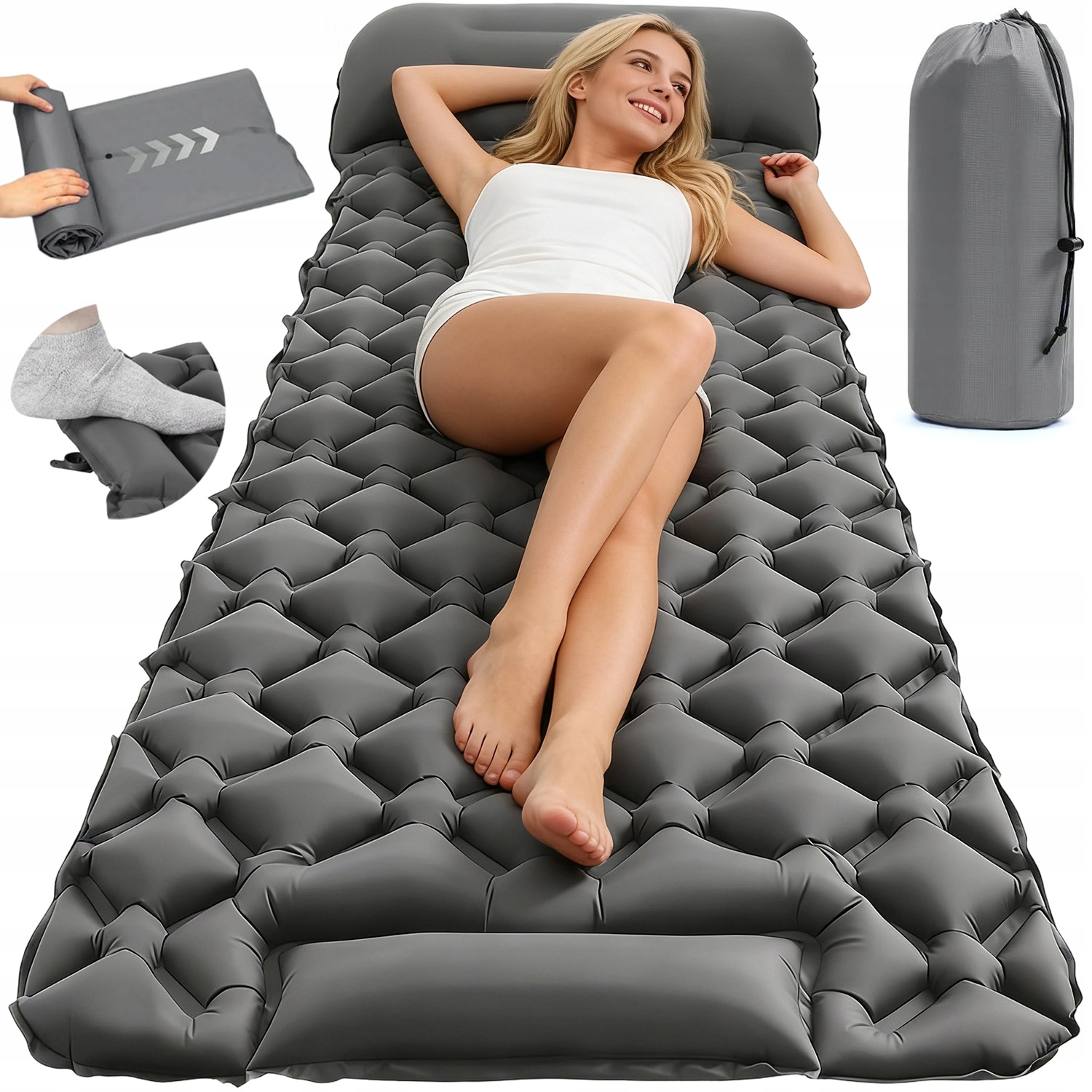 Mata Turystyczna Dmuchana Z Poduszką Lekki Samopompująca Przenosna