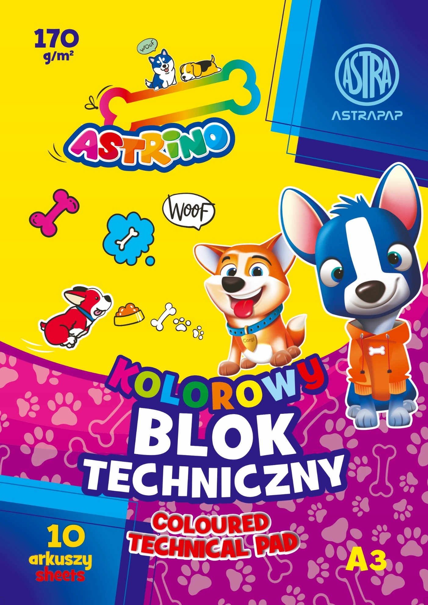 Blok techniczny kolorowy Astrino A3 170g 10 ark dla dzieci i szkoły