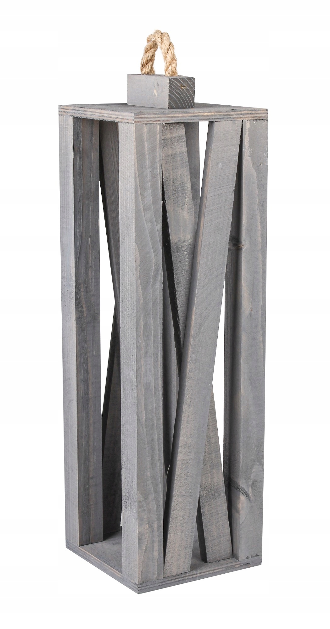 SZARY LAMPION DREWNIANY LATARENKA 13,5x13,5x45 cm