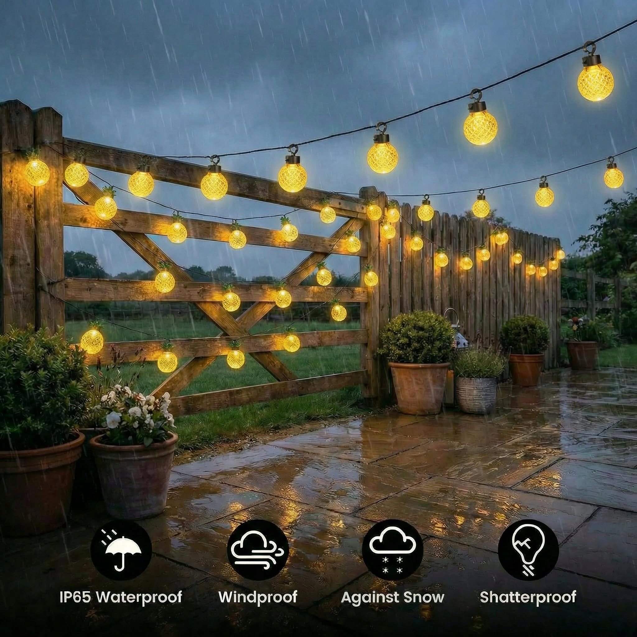 BG9D Solarna Girlanda Ananasowa 8M 40 LED 8 Trybów Pilot IP67 Na Zewnątrz — miniatura 3
