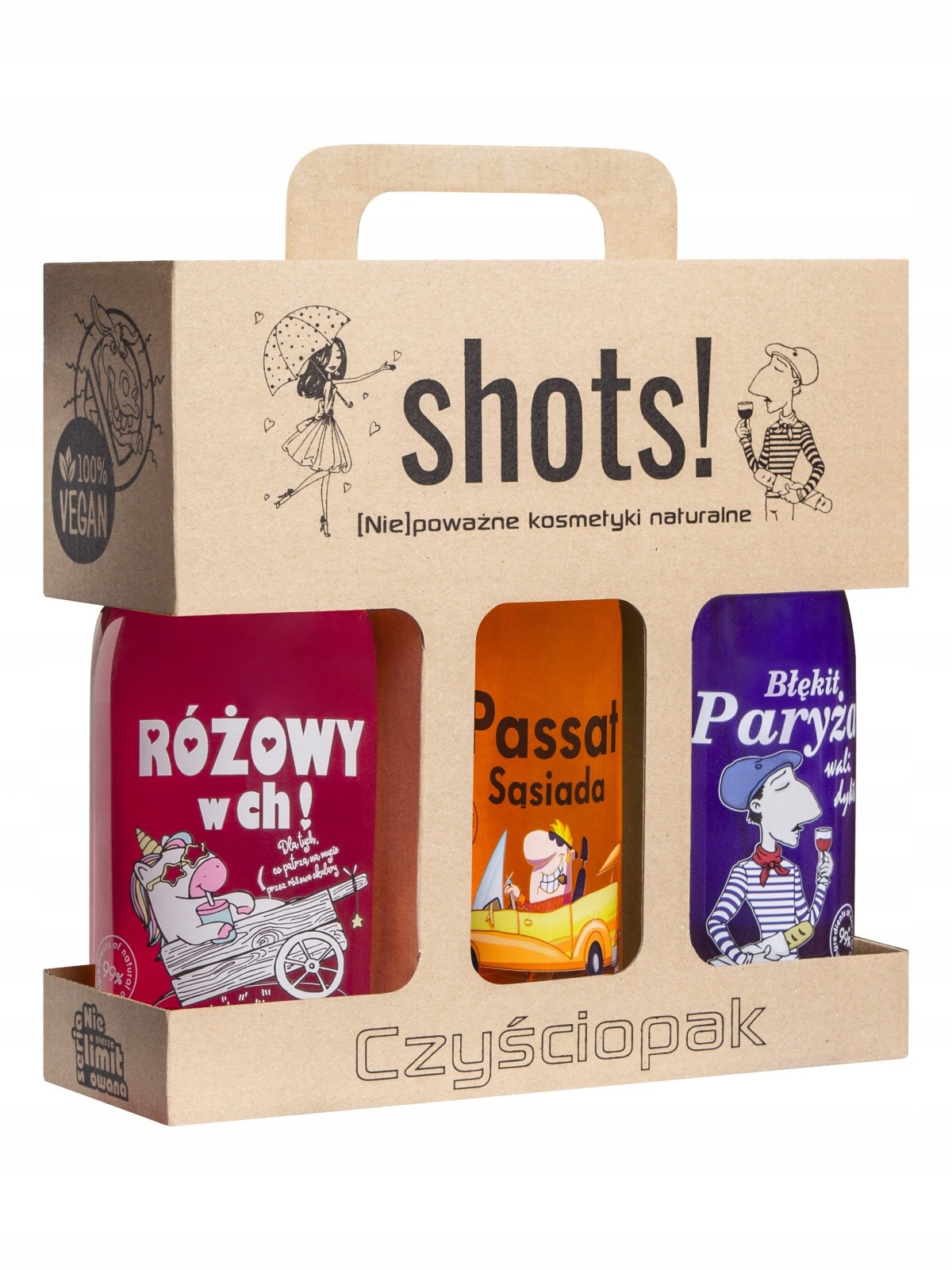 LaQ SHOTS! Czyściopak UNISEX 3 x żel pod prysznic