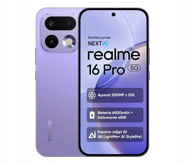 Smartfon realme 16 Pro 5G 8/256GB 144Hz 200Mpix Orchid Purple Fioletowy