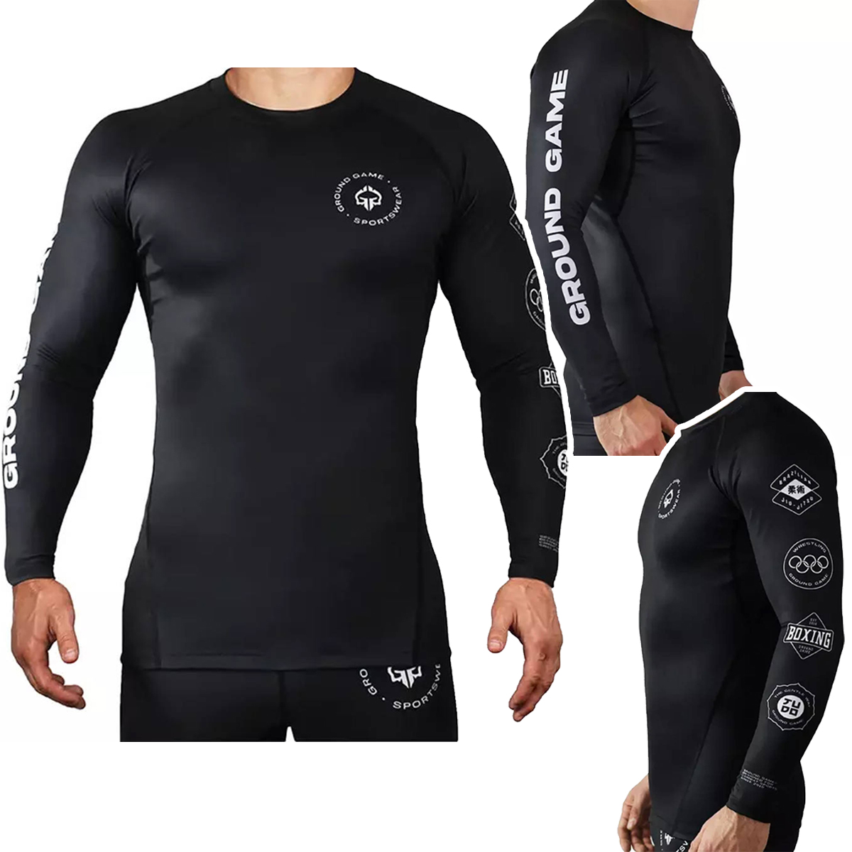 Rashguard męski z długim rękawem Ground Game Symbols Czarny r. XL