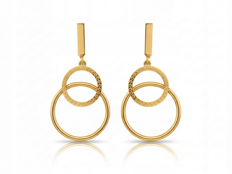 Náušnice ze zlata 585 velké závěsné s dvěma kroužky na tyči jako dárek
