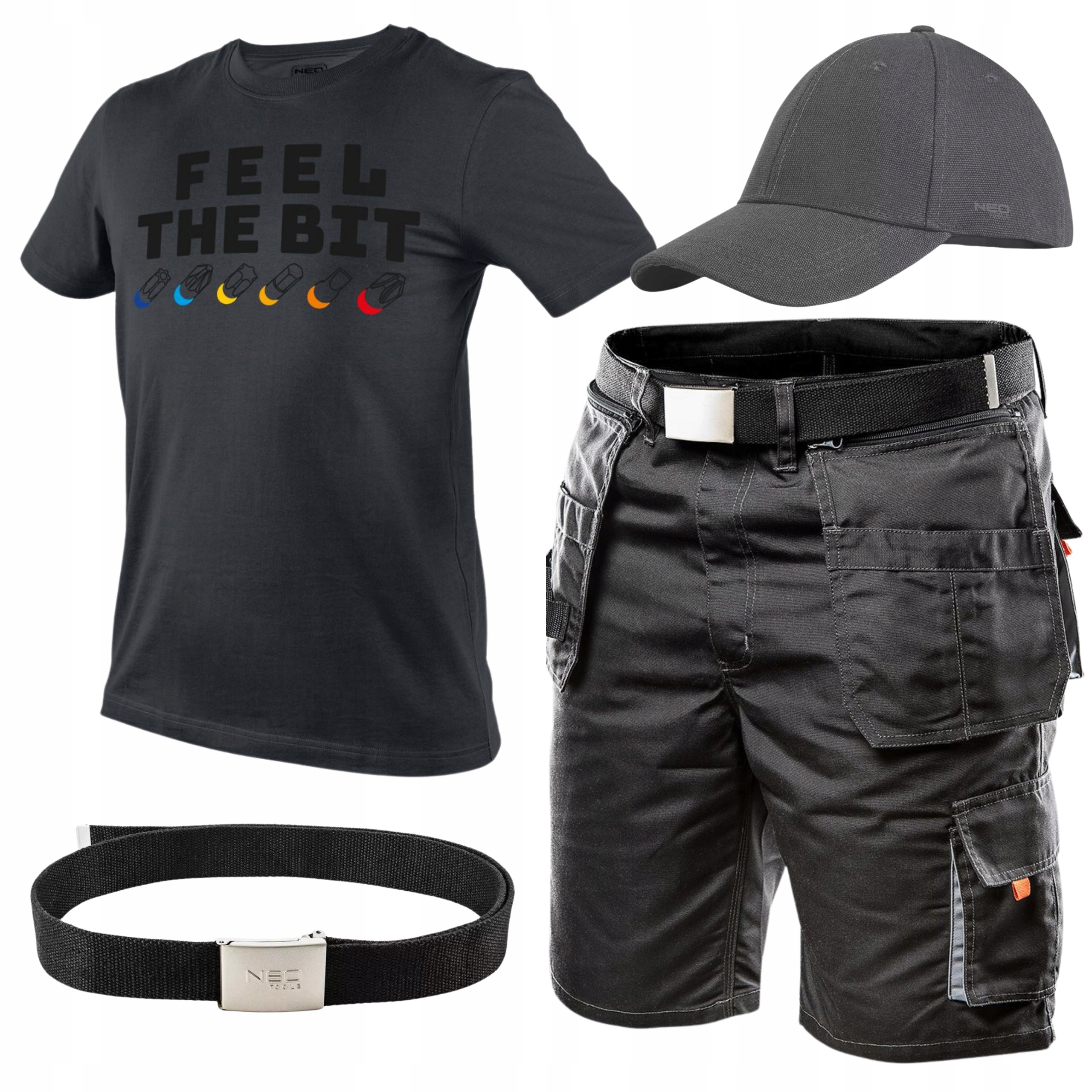 Neo Krótkie Spodenki Robocze Męskie T-Shirt +Czapka Pasek Komplet Roz XXL