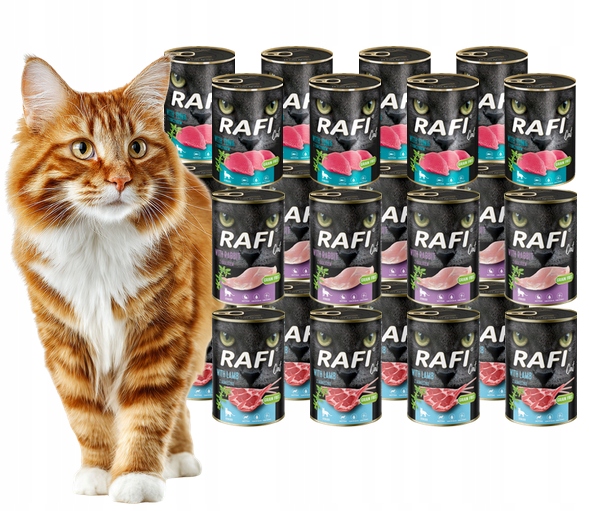 Rafi Cat Sterilised 24x400g MIX 3 smaki królik łosoś jagnięcina karma mokra