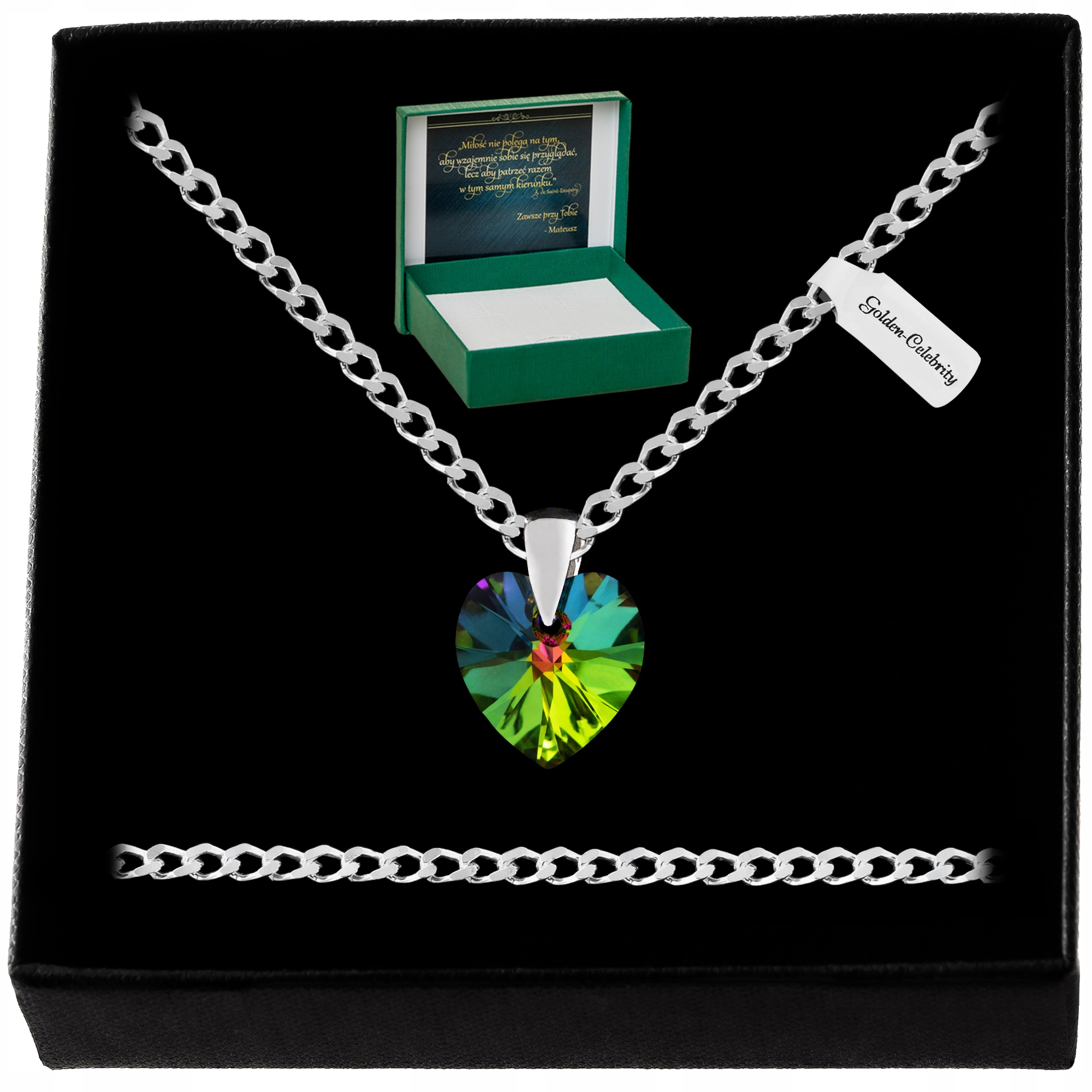 Stříbrný Řetízek Srdce Swarovski 925 Náhrdelník Přívěsek Pro Dívku