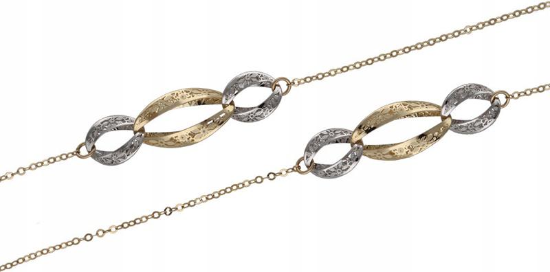 Zlatý náhrdelník 585 elipsy bílé žluté zlato 5,68 g, elegantní dámský vzor