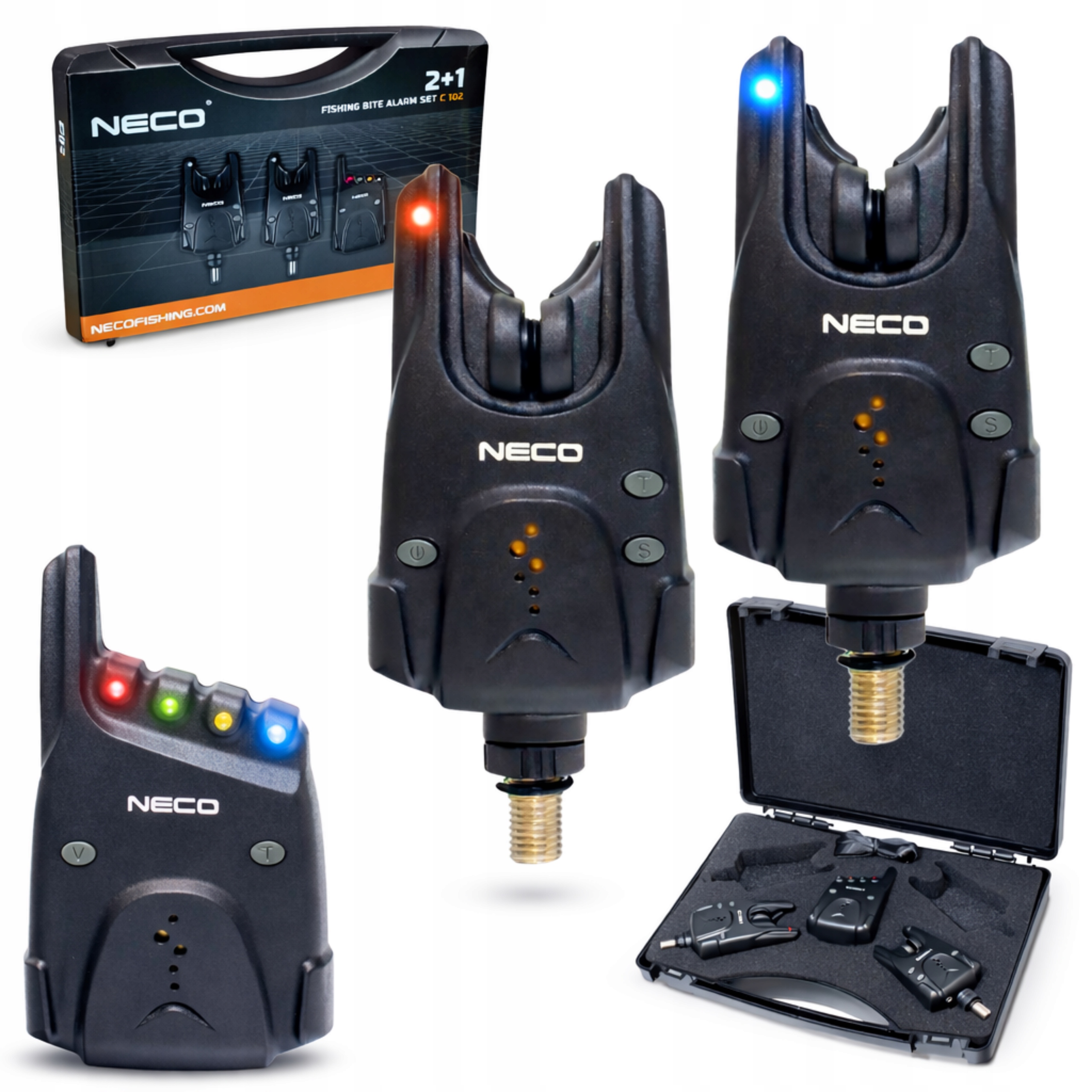 Zestaw Sygnalizatorów Brań 2+1 z Centralką i Walizką Neco C102 Black