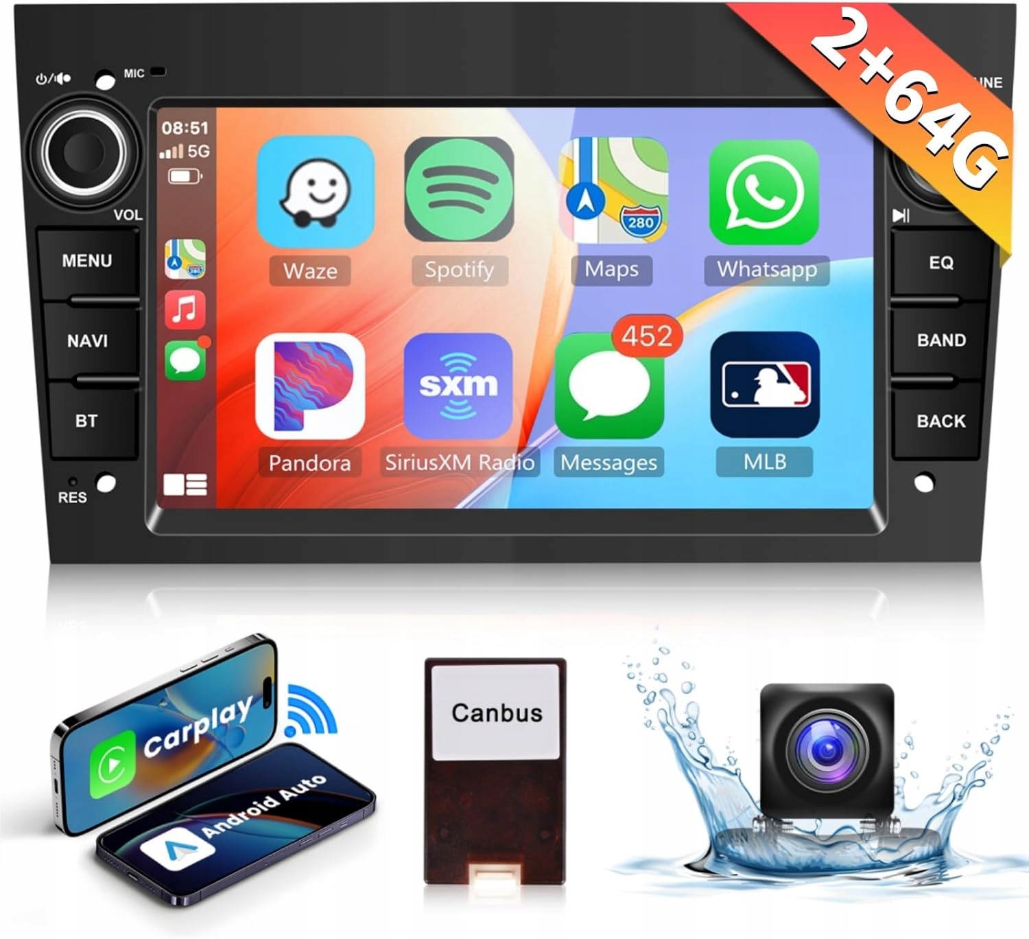 Podofo 2+64G Autorádio 7" dotykový displej Android 13 Couvací kamera