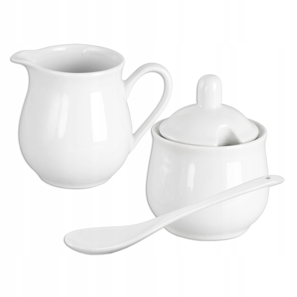 

Cukiernica i mlecznik porcelanowe z łyżeczką Dolce
