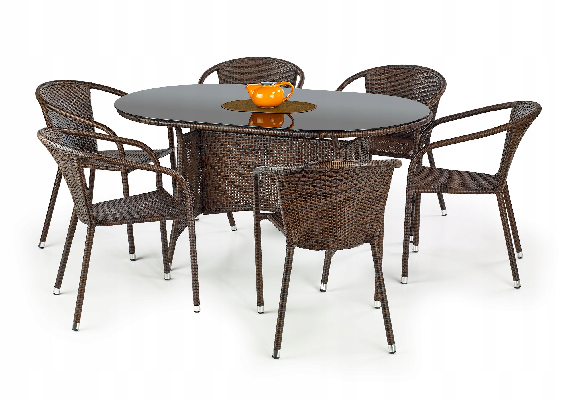 STÓŁ OGRODOWY RATTAN SYNTETYCZNY CIEMNY BRĄZ SZKŁO Producent Halmar