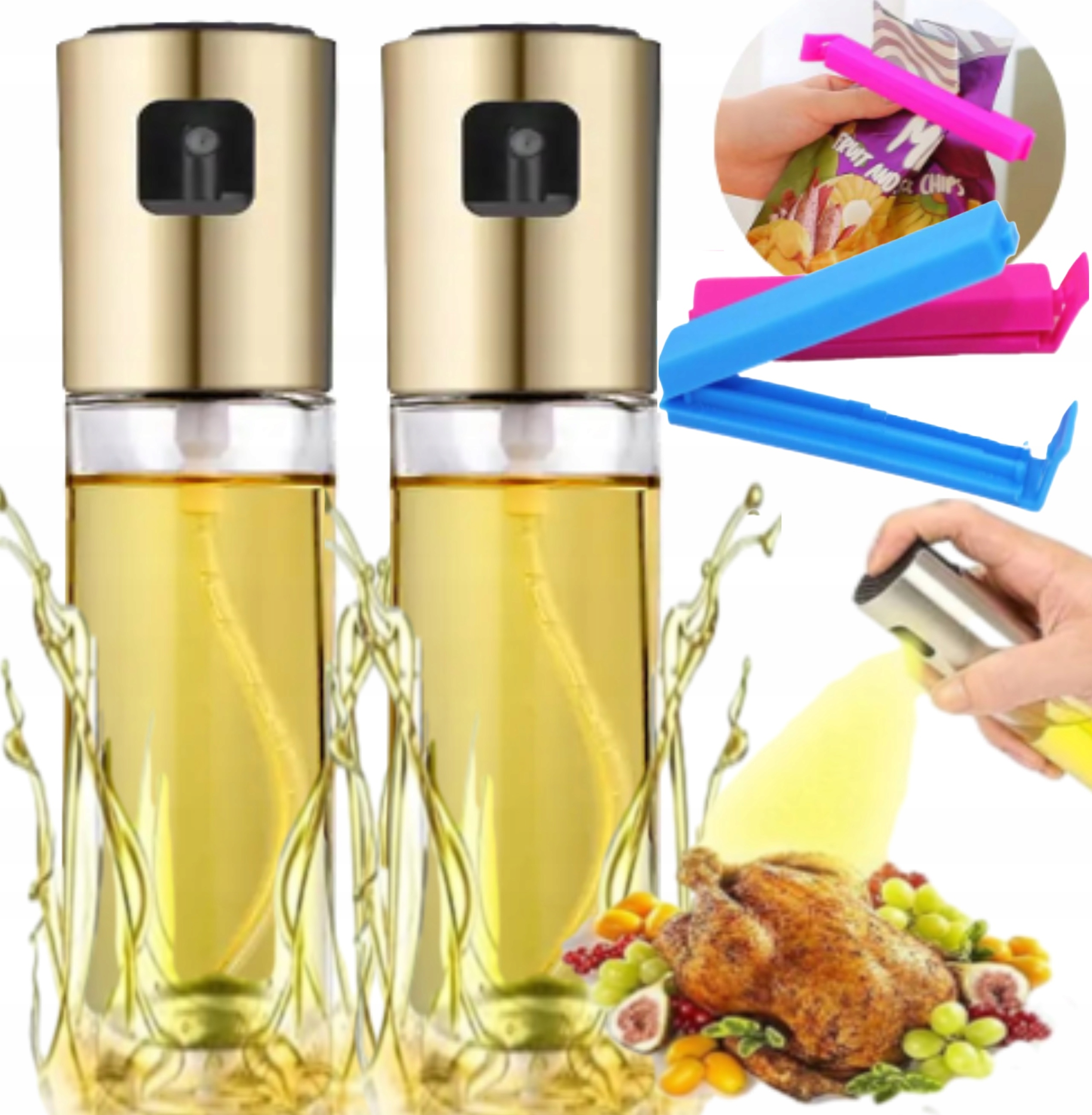 2x SPRYSKIWACZ DO OLEJU OLIWY OCTU ROZPYLACZ DOZOWNIK W SPRAYU ZŁOTY