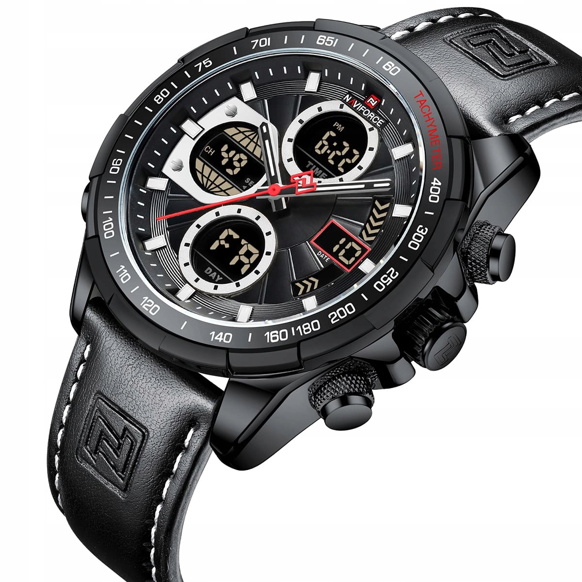 ZEGAREK MĘSKI NAVIFORCE NF9197L B/W/B Czarny pasek skórzany Datownik + BOX EAN (GTIN) 5905937207957