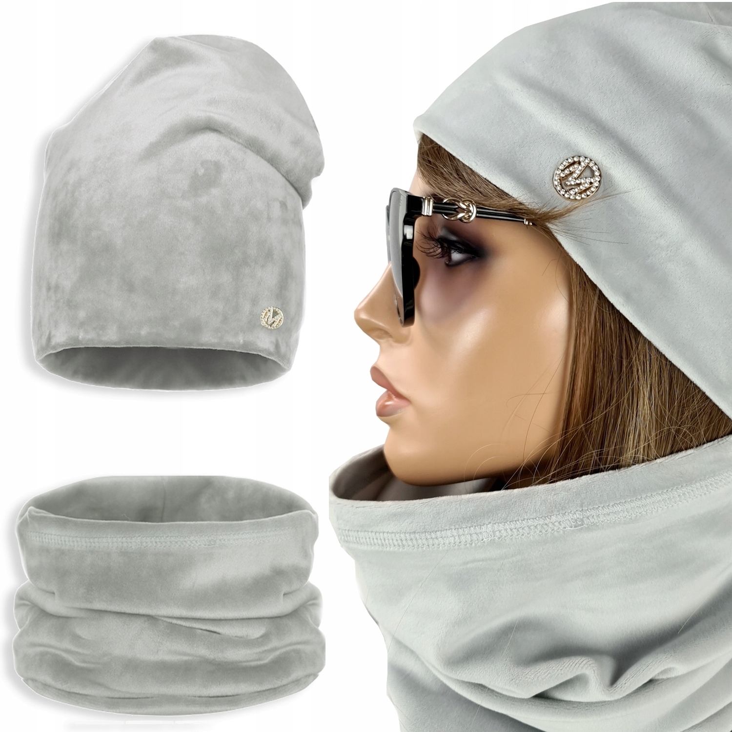 

Komplet Czapka Komin szal Ciepły zimowy Welurowy