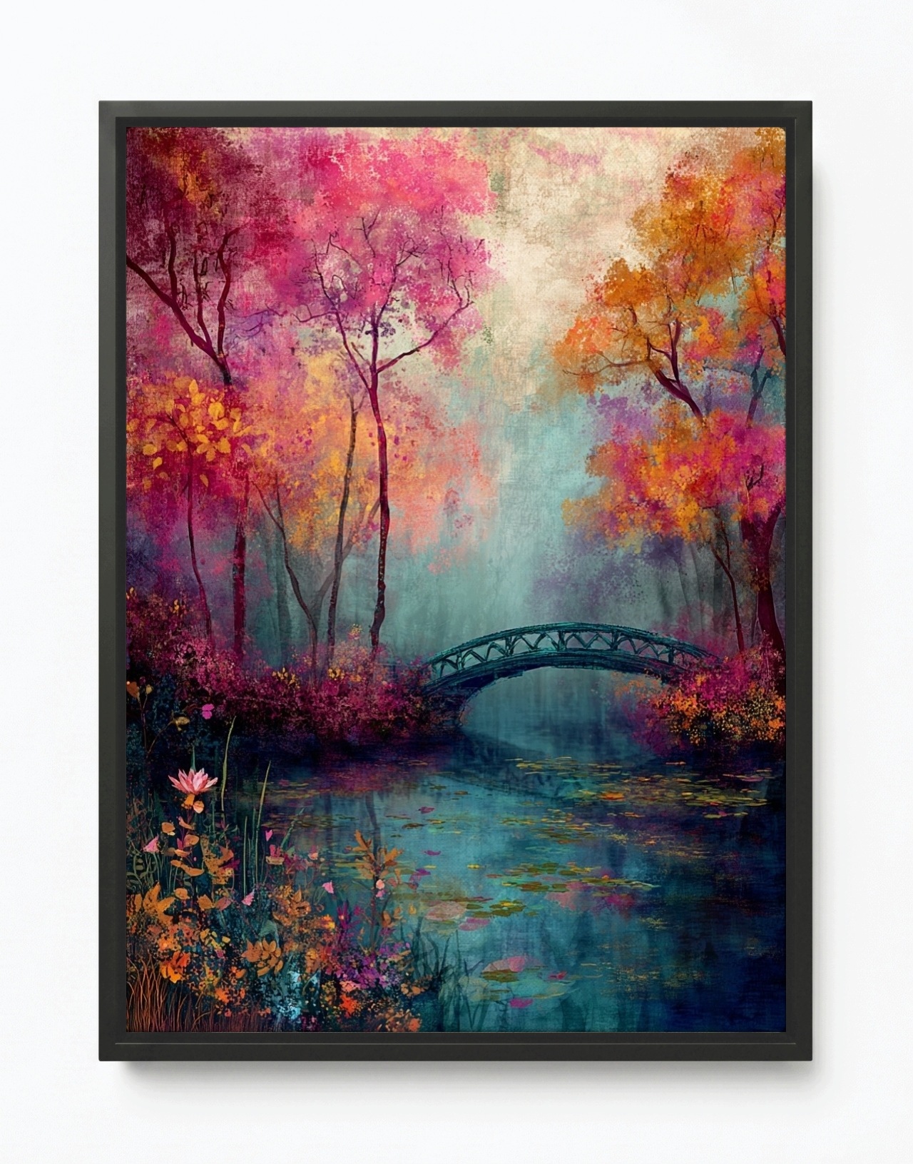 Obraz Rám Americká Krajina Park Rybník Podzim Most Monet 75x100