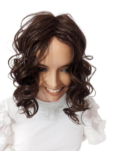 Topper, tupet pro ženy Midella, kudrnaté vlasy v barvě sladké čokolády