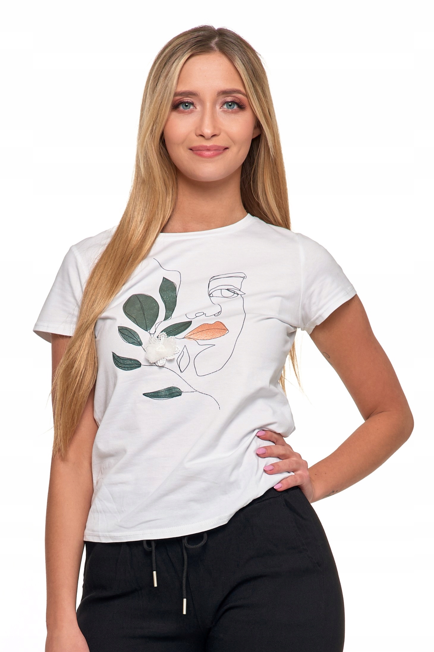 T-SHIRT DAMSKI KOSZULKA KOBIECA Z TWARZĄ KWIAT KOBIECA MORAJ BIAŁA R.XXL Marka Moraj