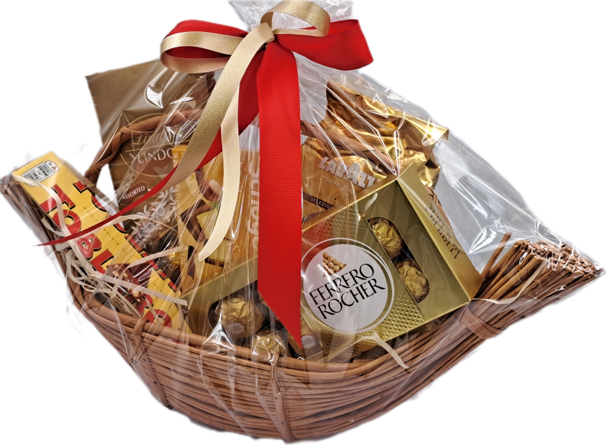 Dárkový koš káva, Lindt sladkosti balené v proutěném koši