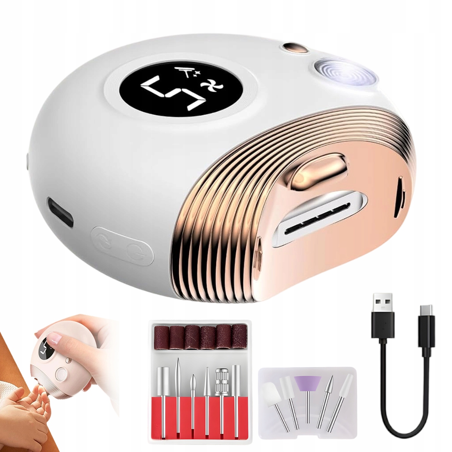 Elektrický Kleštičky Na Nehty Led 5 Rychlostí, Multifunkční Sada 3V1
