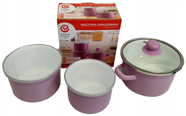 Zestaw garnków Emalia Olkusz emaliowane 6 el. RÓŻOWE indukcja