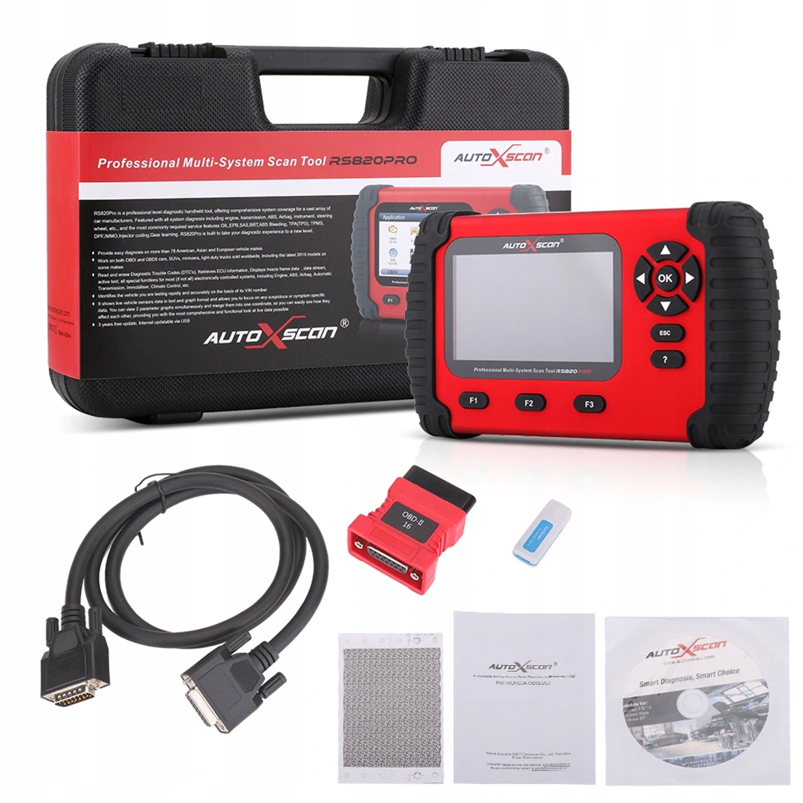 TESTER DIAGNOSTYCZNY AUTOXSCAN RS820 OBD2 POLSKI