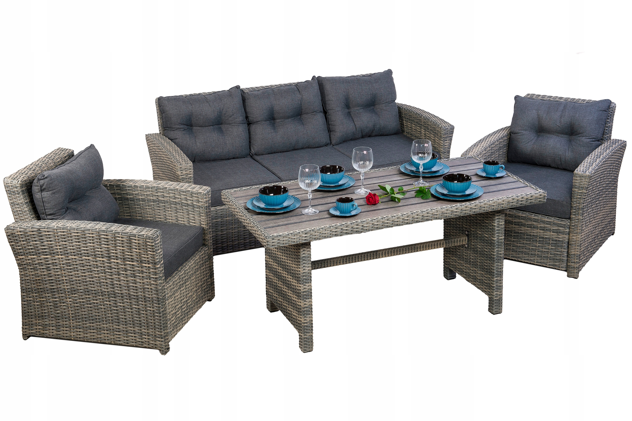 Meble ogrodowe Zestaw Komplet Technorattan Rattanowe Outsunny Wpc 5os Sofa