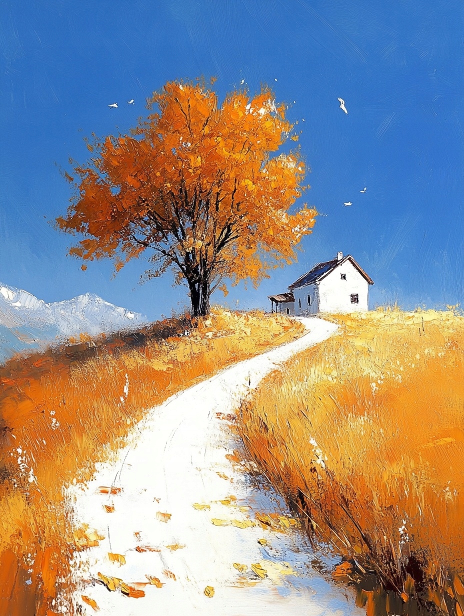 Obraz Na Plátně Canvas Krajina Podzim Pole Cesta Vesnice Strom Dům 75x100