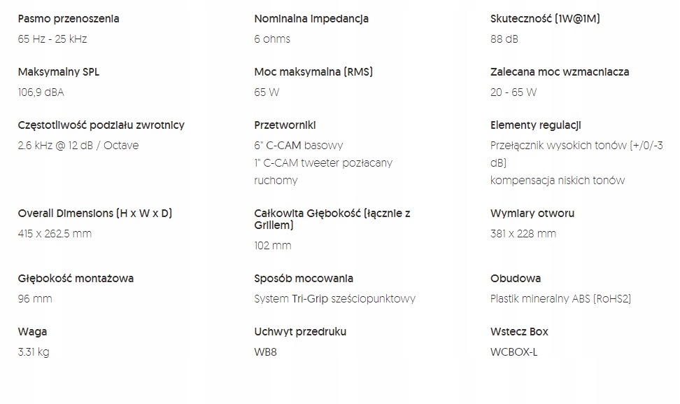 Głośnik ścienny z obudową Monitor Audio CP-WT260 Model CP-WT260