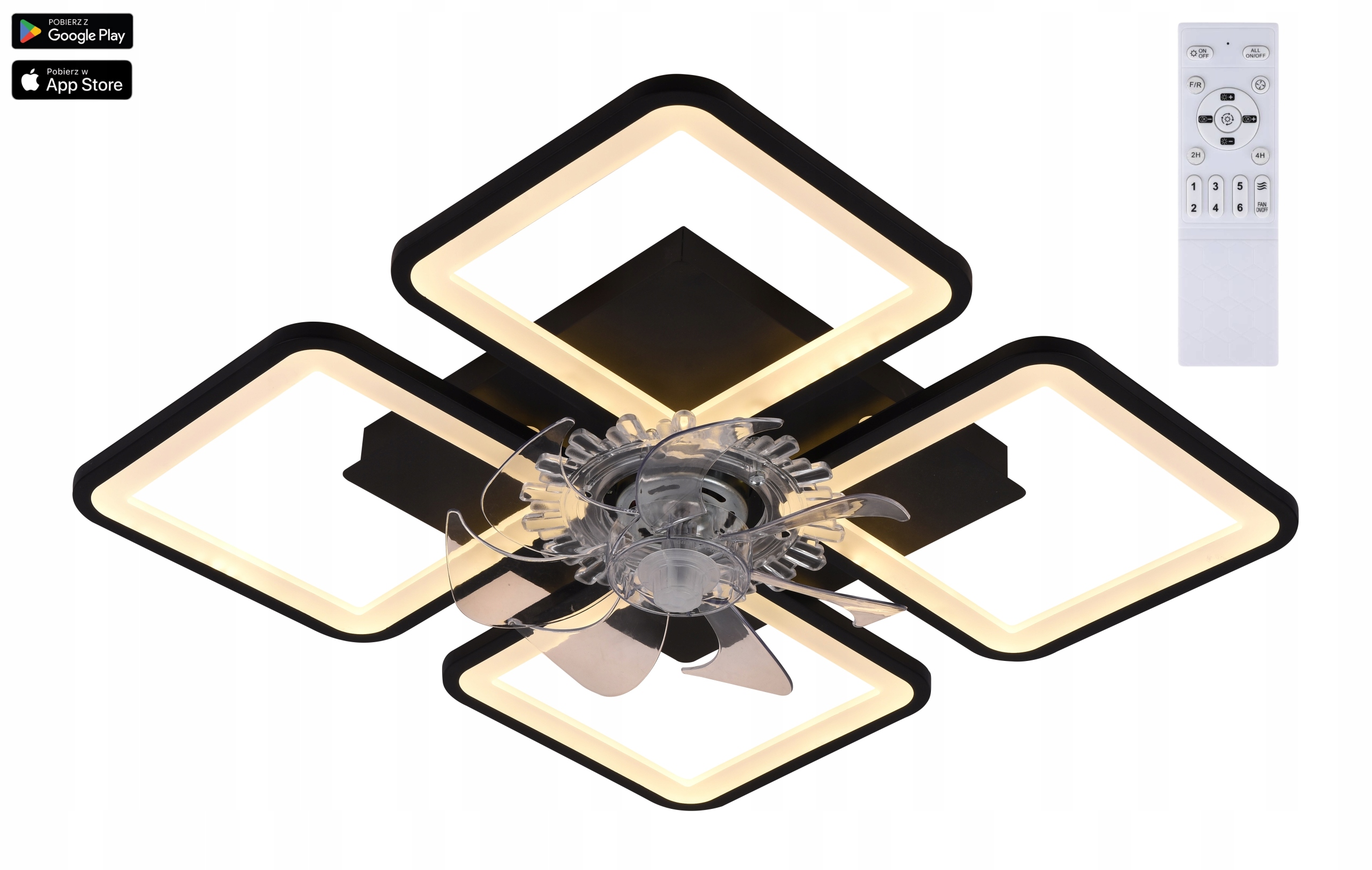 Stropní Svítidlo s větrným mlýnem Čtvercový Led lustr Dálkový Ovladač