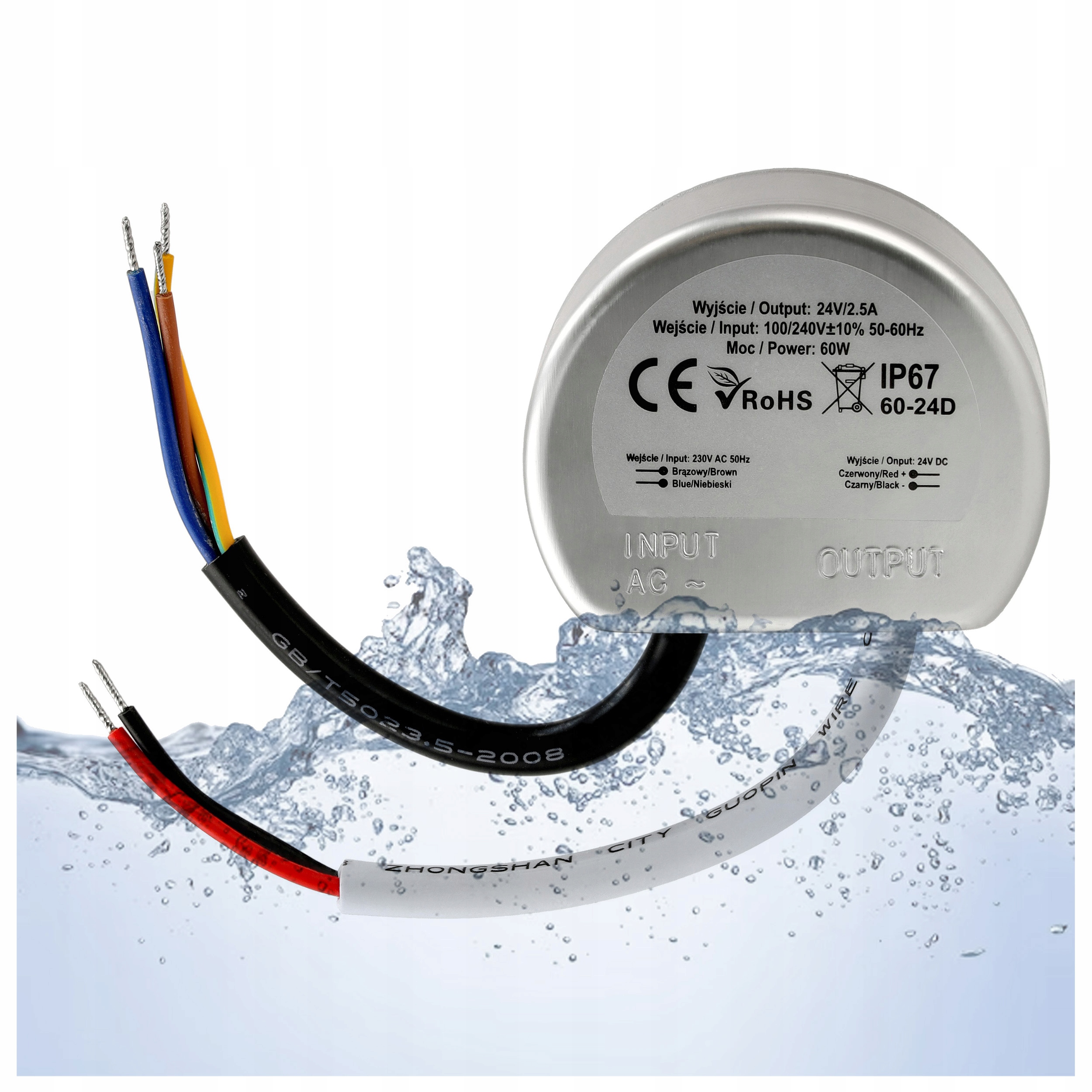 Zasilacz 24V IP67 Do Taśmy Led Dopuszkowy 2.5A 60W Do Puszki Wodoodporny