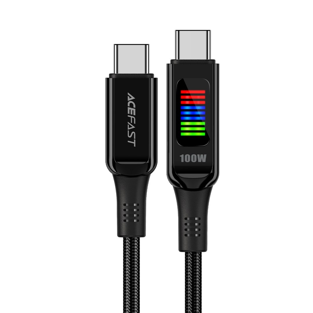 Kabel przewód Usb-c Usb-c 100W z wyświetlaczem 1.2m czarny