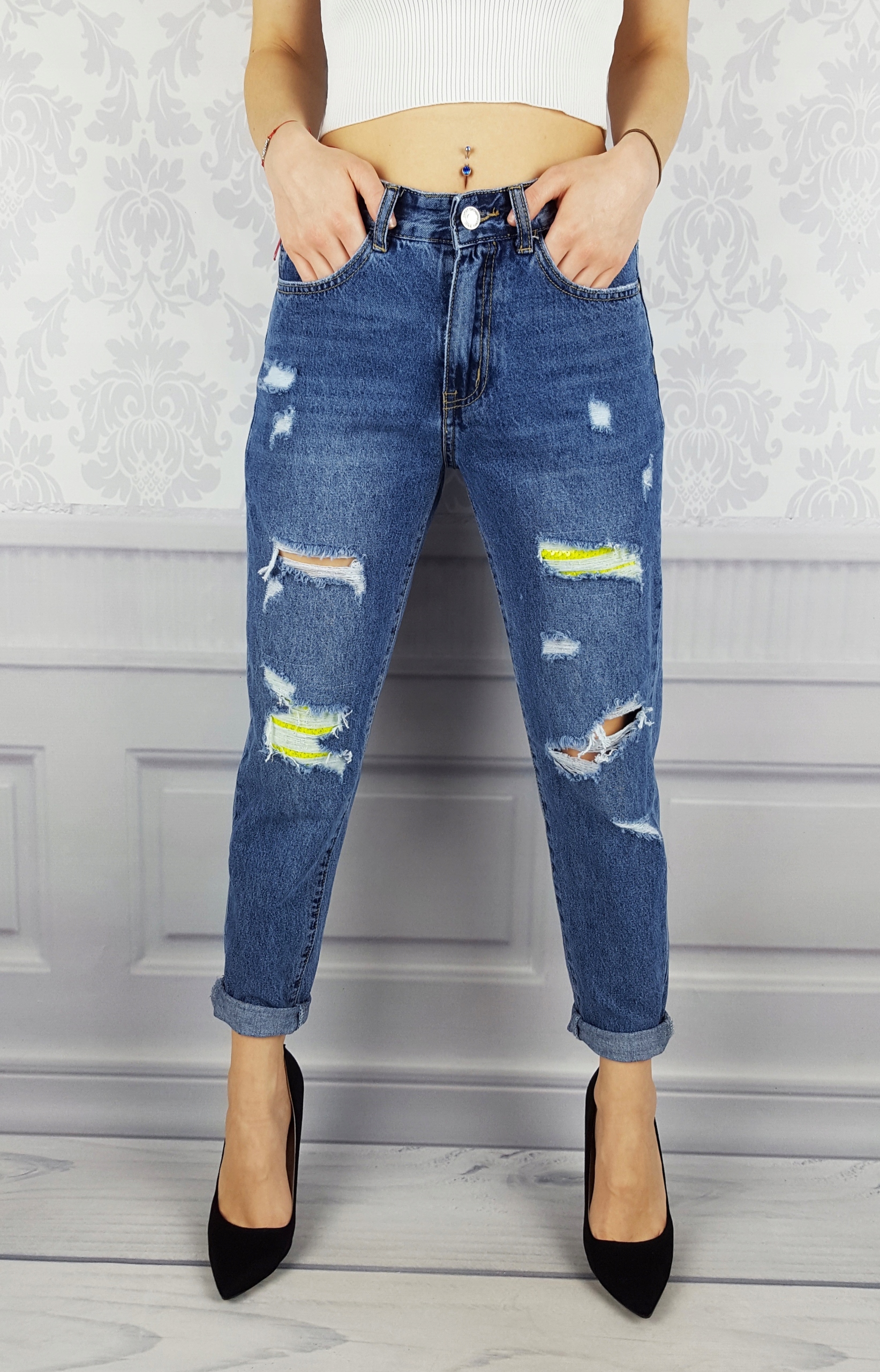 #DAMSKIE - SPODNIE - WYSOKI - STAN - BOYFRIEND New Model RE