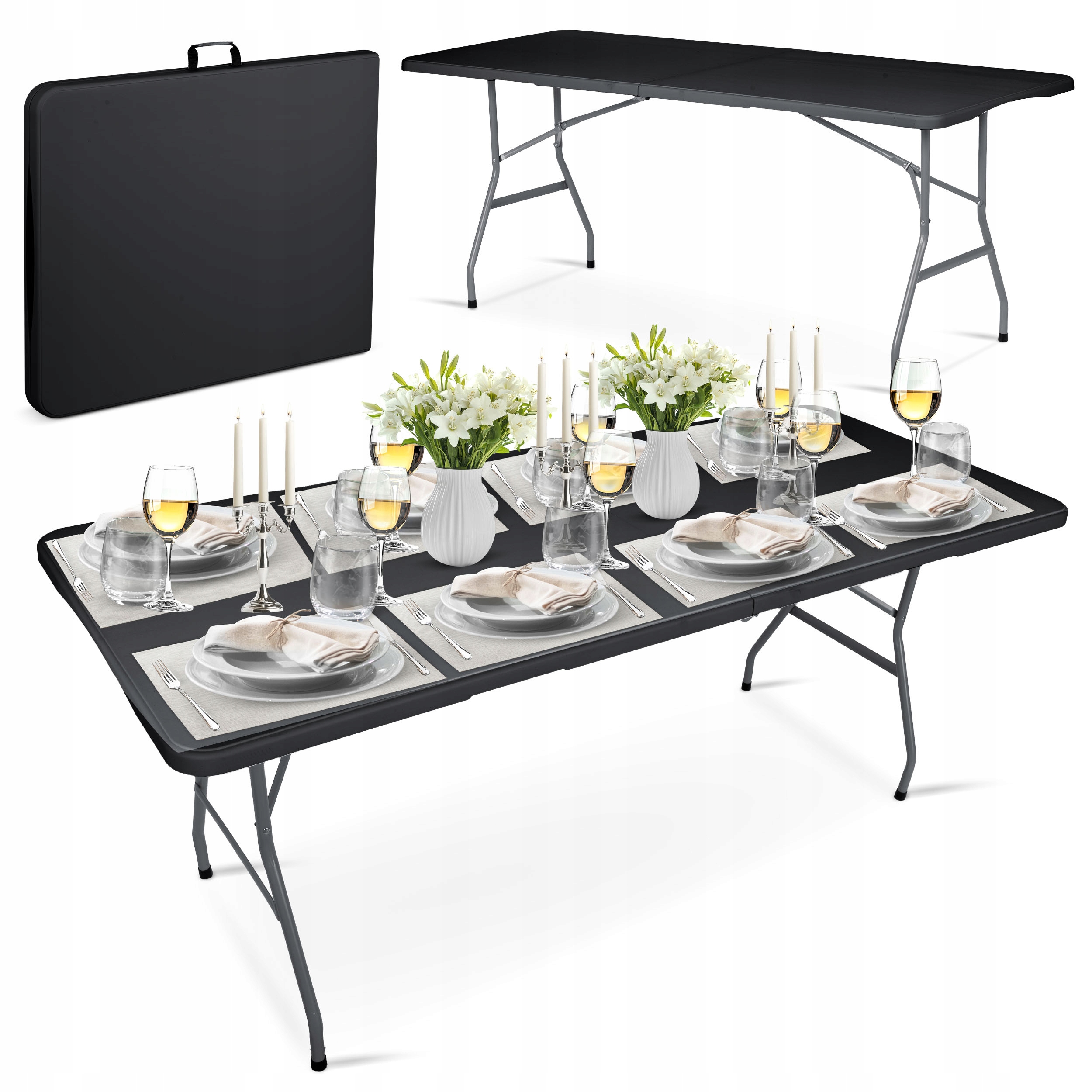 Rozkładany Stół Ogrodowy Bankietowy Składany Cateringowy Walizka 180cm