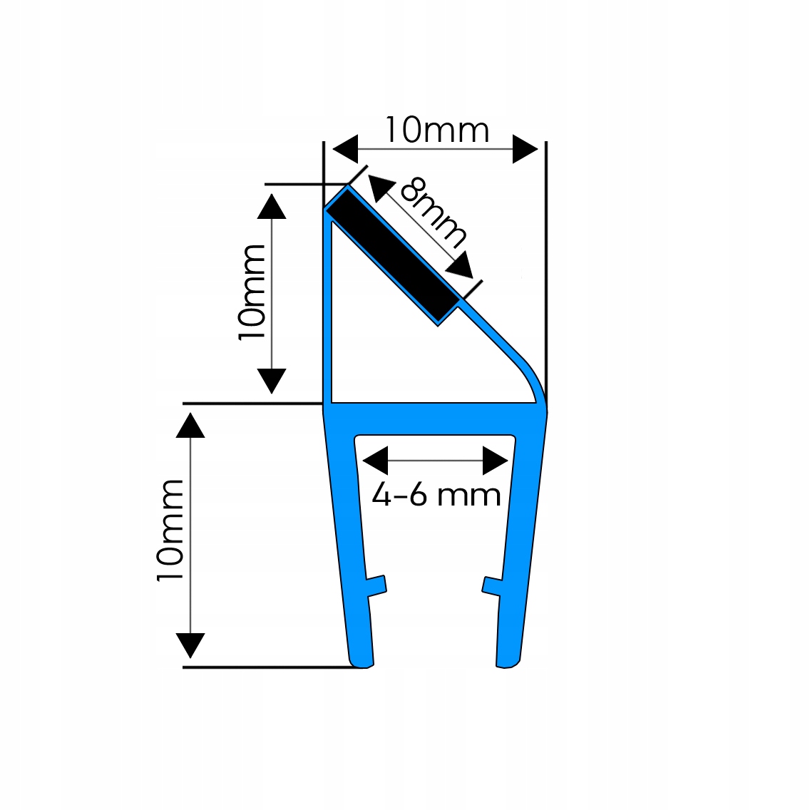 2M USZCZELKA DOMYKAJĄCA MAGNETYCZNA Z MAGNESEM DO KABINY PRYSZNICOWEJ 4-6MM Typ uszczelnianie